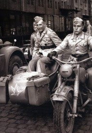 Major von der Heydte in a sidecar. Note the Lehr Bataillon tactical symbol